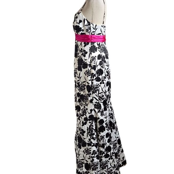 Cache Black White Floral Print Pink Trumpet Evening Gown Formal Dress Size 8 - Picture 5 of 6